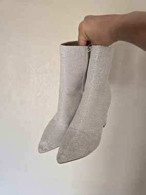 SHEIN Metallic Silver Pointed Ankle Booties with Side Zip